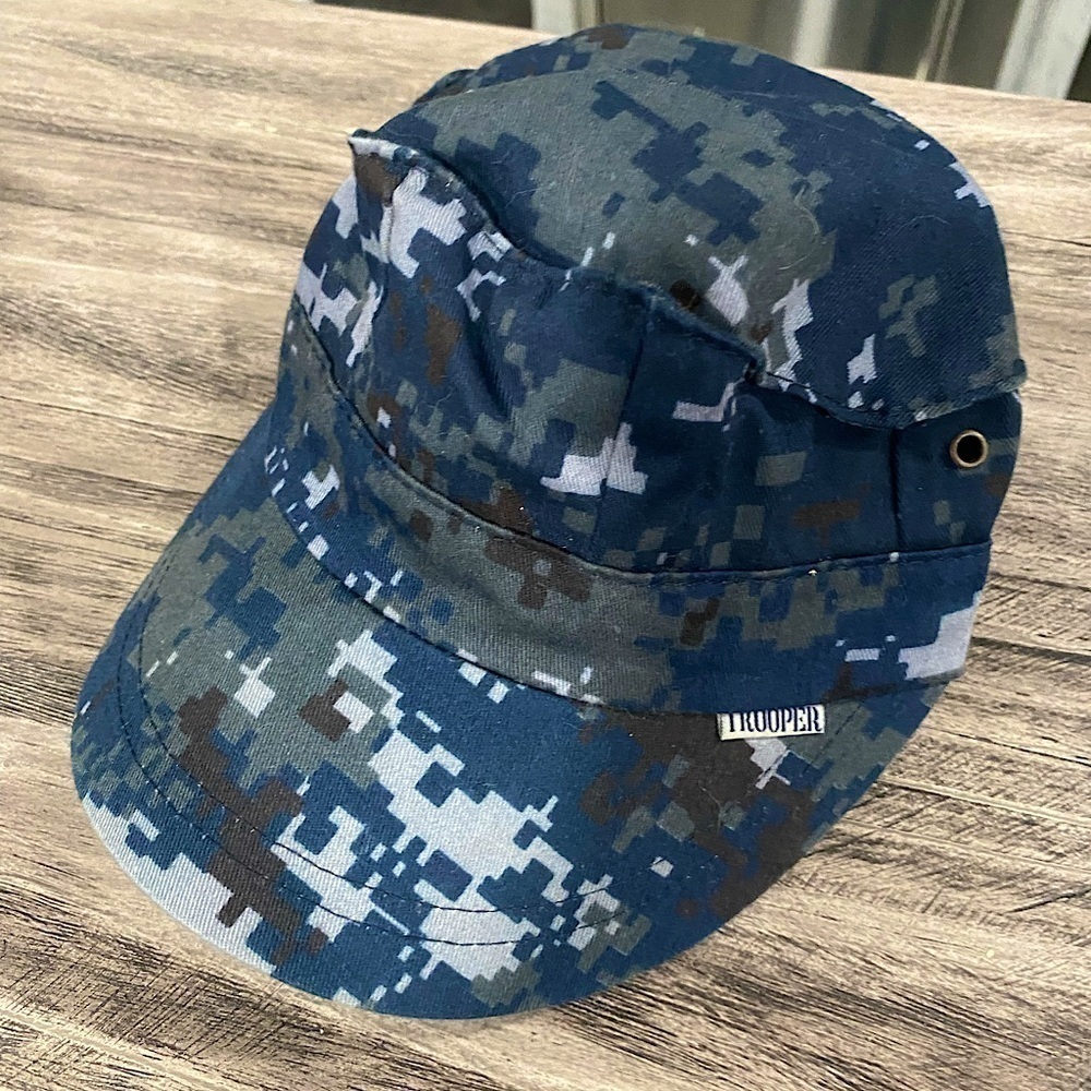 Youth Kids Army Military Blue Camouflage Trooper Hat